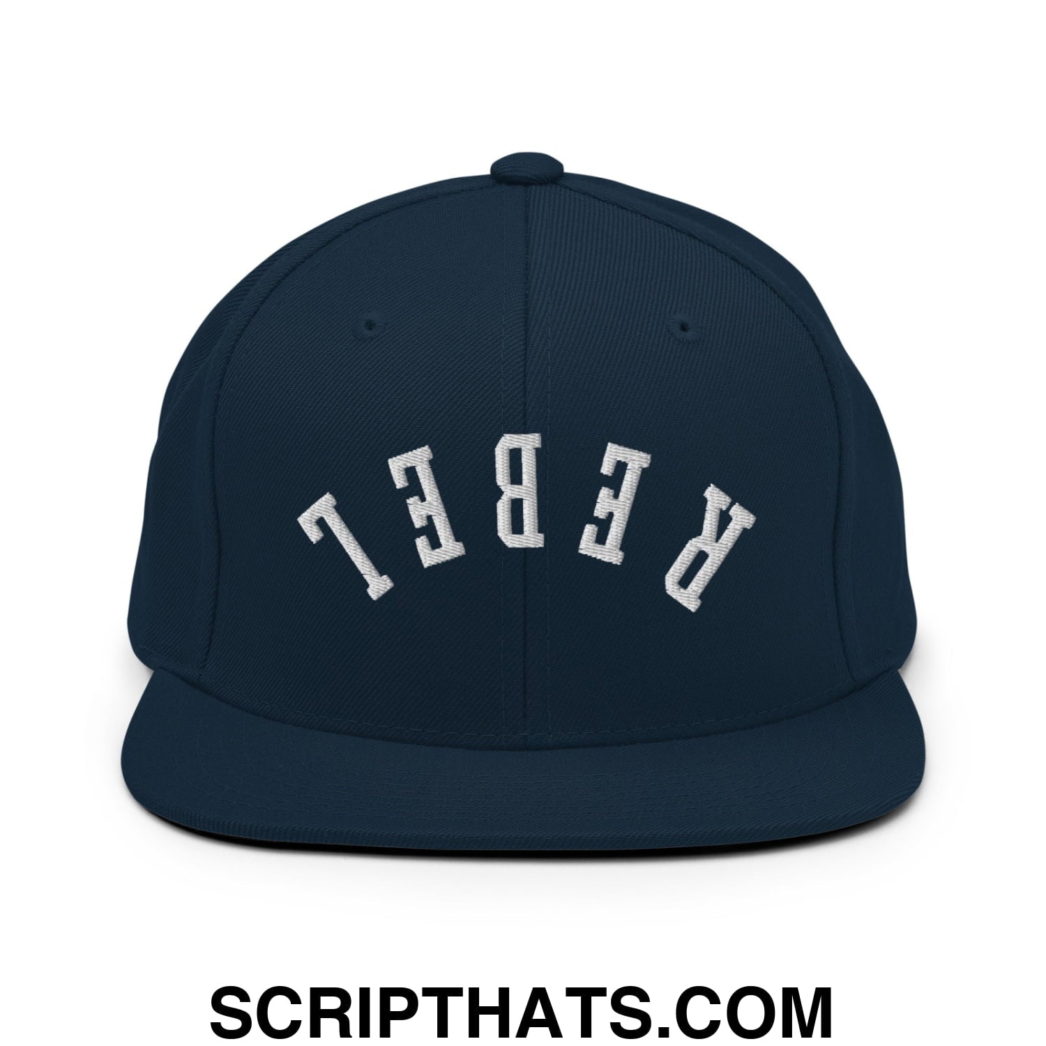 Upside Down Rebel Embroidered Flat Bill Brim Snapback Hat Dark Navy