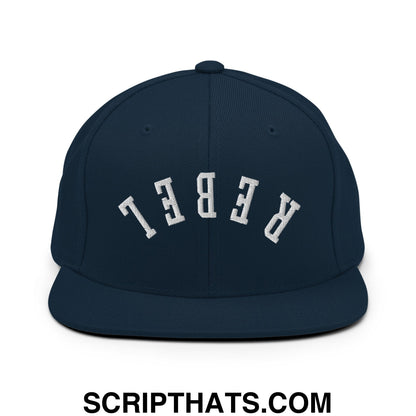 Upside Down Rebel Embroidered Flat Bill Brim Snapback Hat Dark Navy