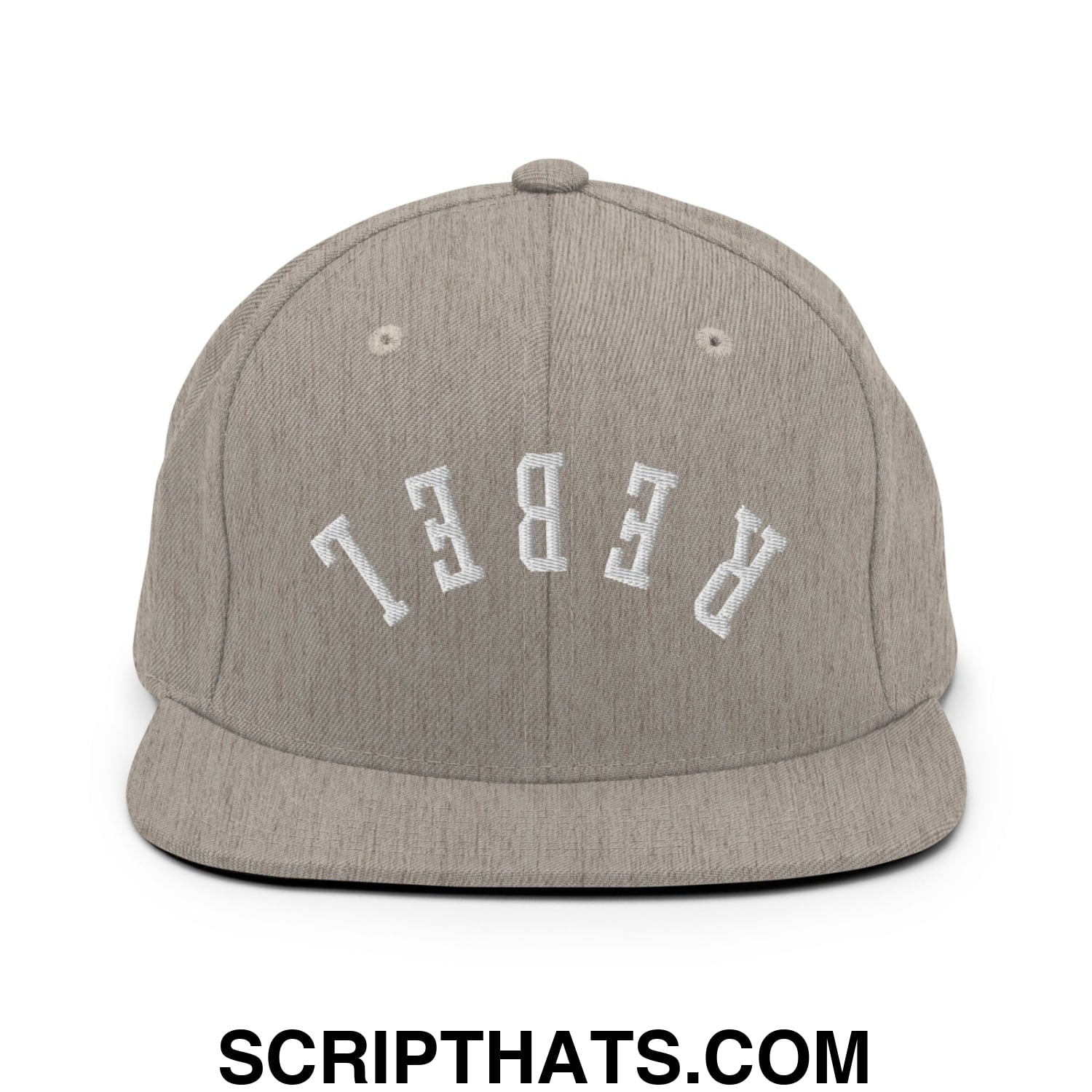 Upside Down Rebel Embroidered Flat Bill Brim Snapback Hat Heather Grey