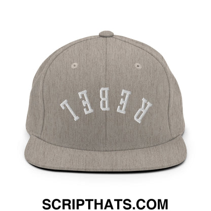 Upside Down Rebel Embroidered Flat Bill Brim Snapback Hat Heather Grey
