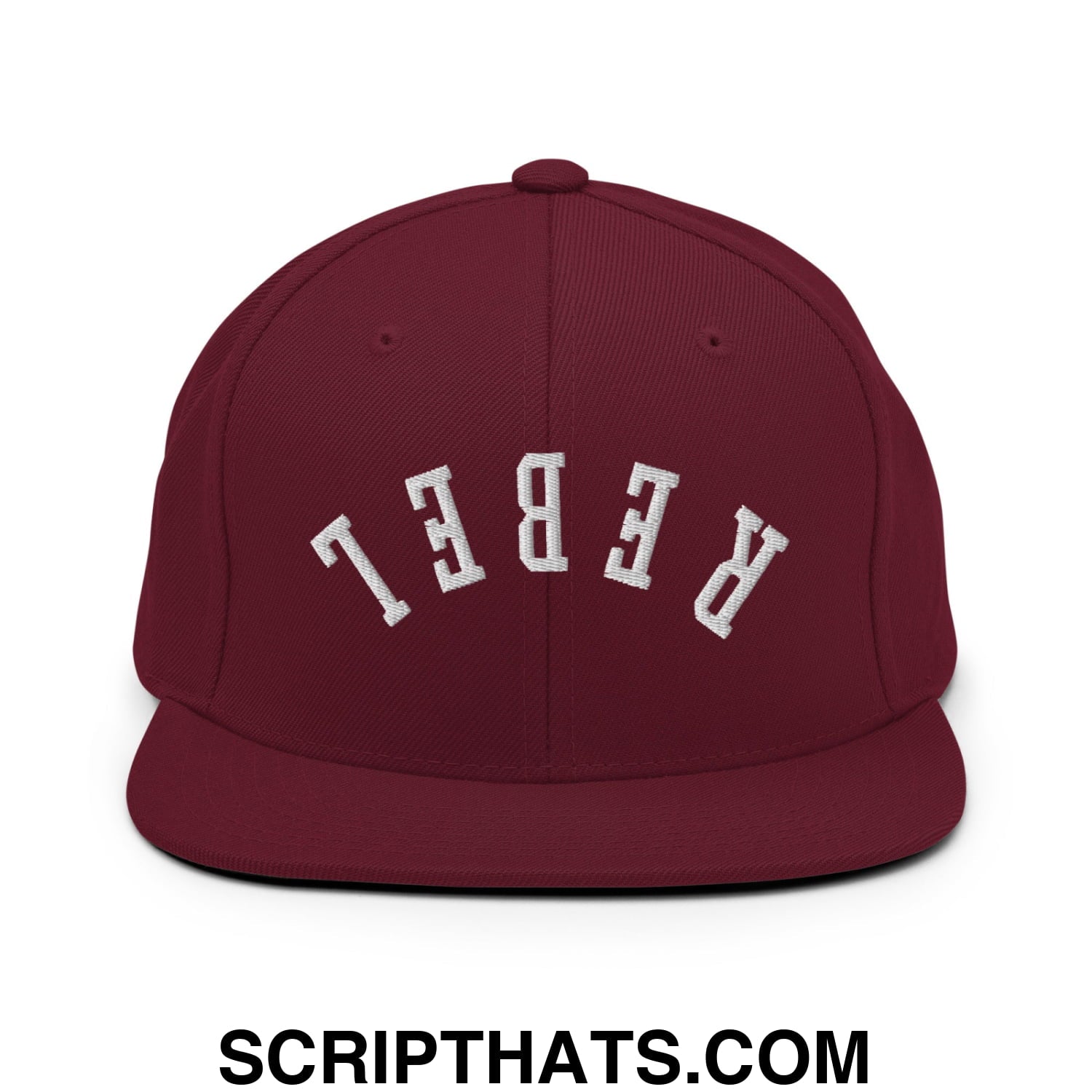 Upside Down Rebel Embroidered Flat Bill Brim Snapback Hat Maroon