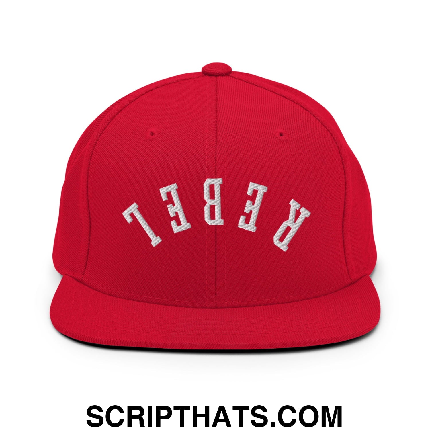 Upside Down Rebel Embroidered Flat Bill Brim Snapback Hat Red