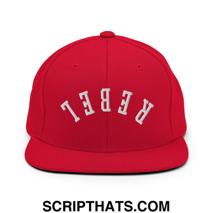 Upside Down Rebel Embroidered Flat Bill Brim Snapback Hat Red