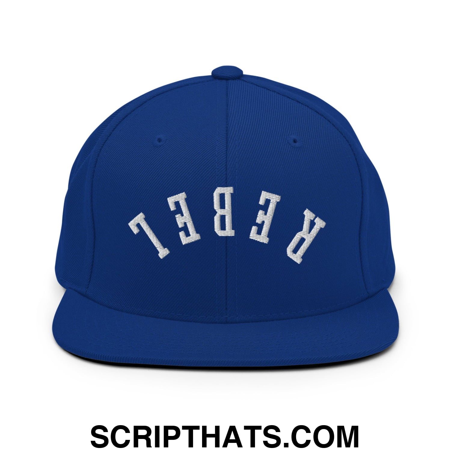 Upside Down Rebel Embroidered Flat Bill Brim Snapback Hat Royal Blue