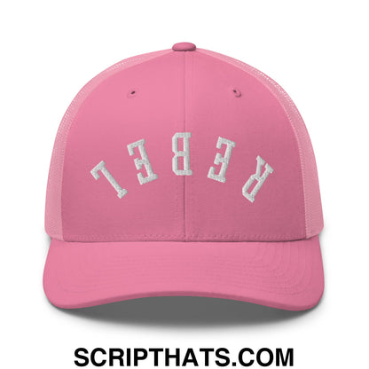 Upside Down Rebel Embroidered Mesh Trucker Hat Pink