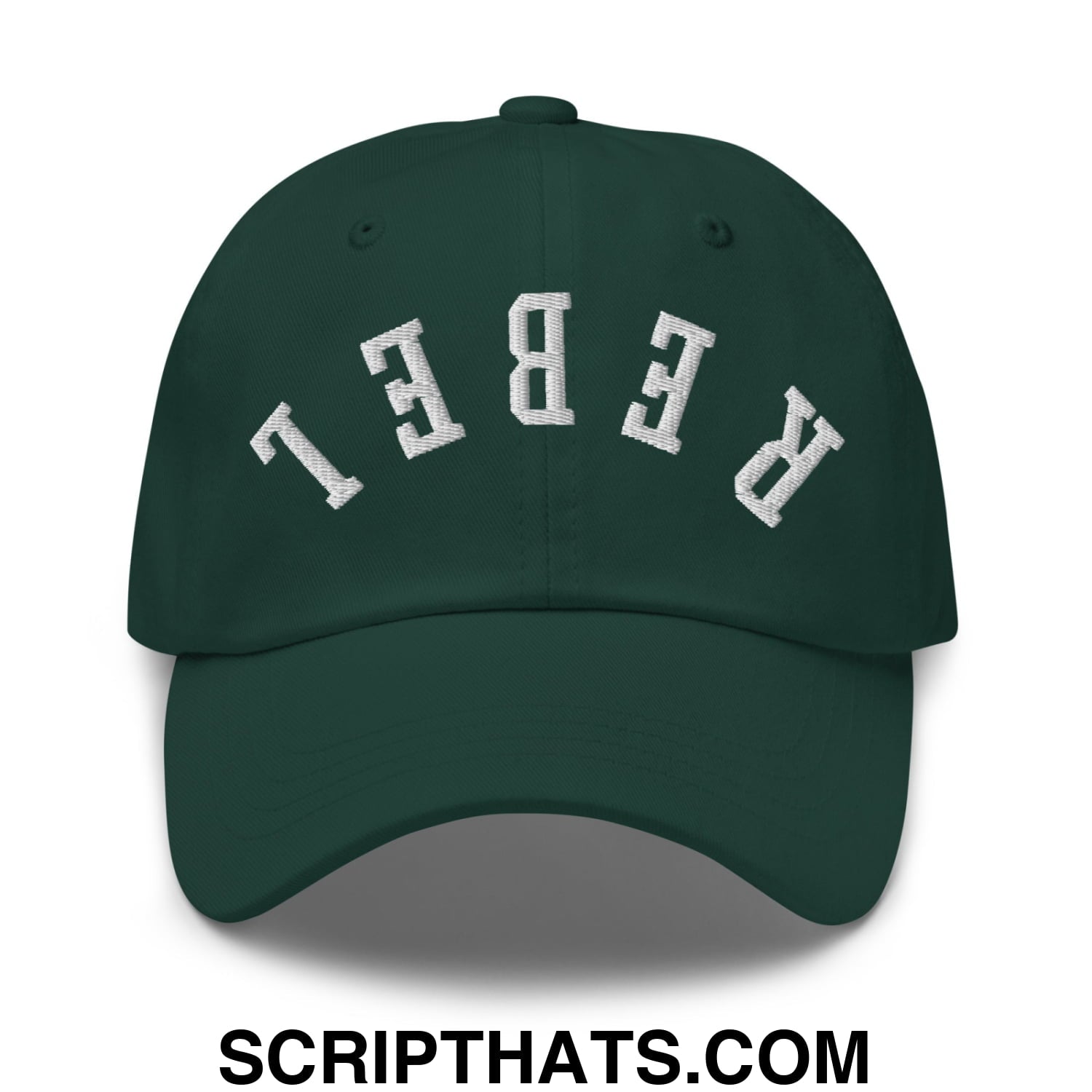 Upside Down Rebel Embroidered Unstructured Dad Hat Spruce