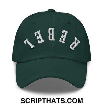 Upside Down Rebel Embroidered Unstructured Dad Hat Spruce