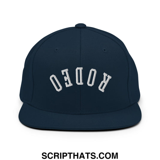 Upside Down Rodeo Embroidered Flat Bill Brim Snapback Hat Dark Navy