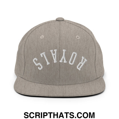 Gray heather snapback hat with white embroidered royals lettering and flat bill brim for casual wear