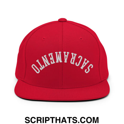 Upside Down Sacramento Embroidered Flat Bill Brim Snapback Hat Red