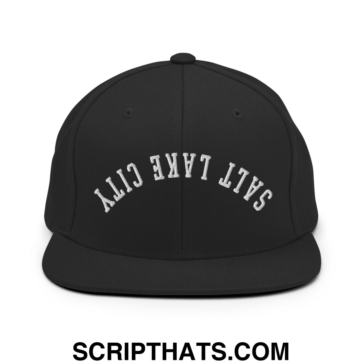 Upside Down Salt Lake City Embroidered Flat Bill Brim Snapback Hat Black