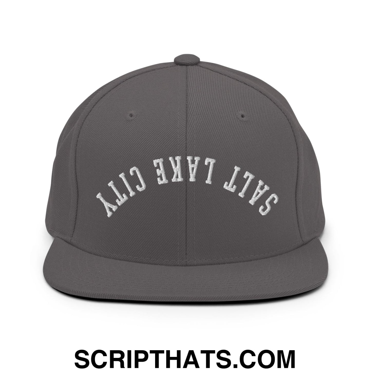 Upside Down Salt Lake City Embroidered Flat Bill Brim Snapback Hat Dark Grey