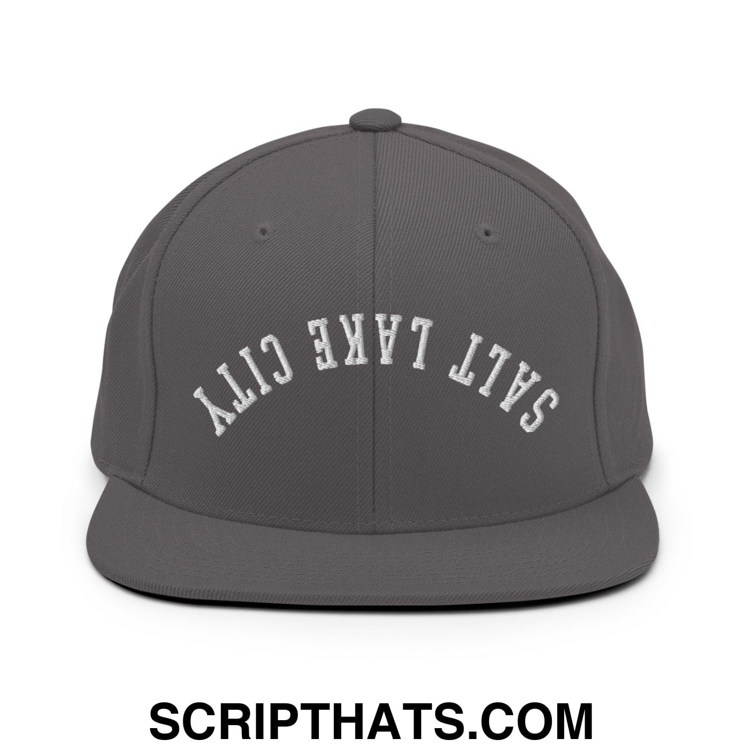 Upside Down Salt Lake City Embroidered Flat Bill Brim Snapback Hat Dark Grey