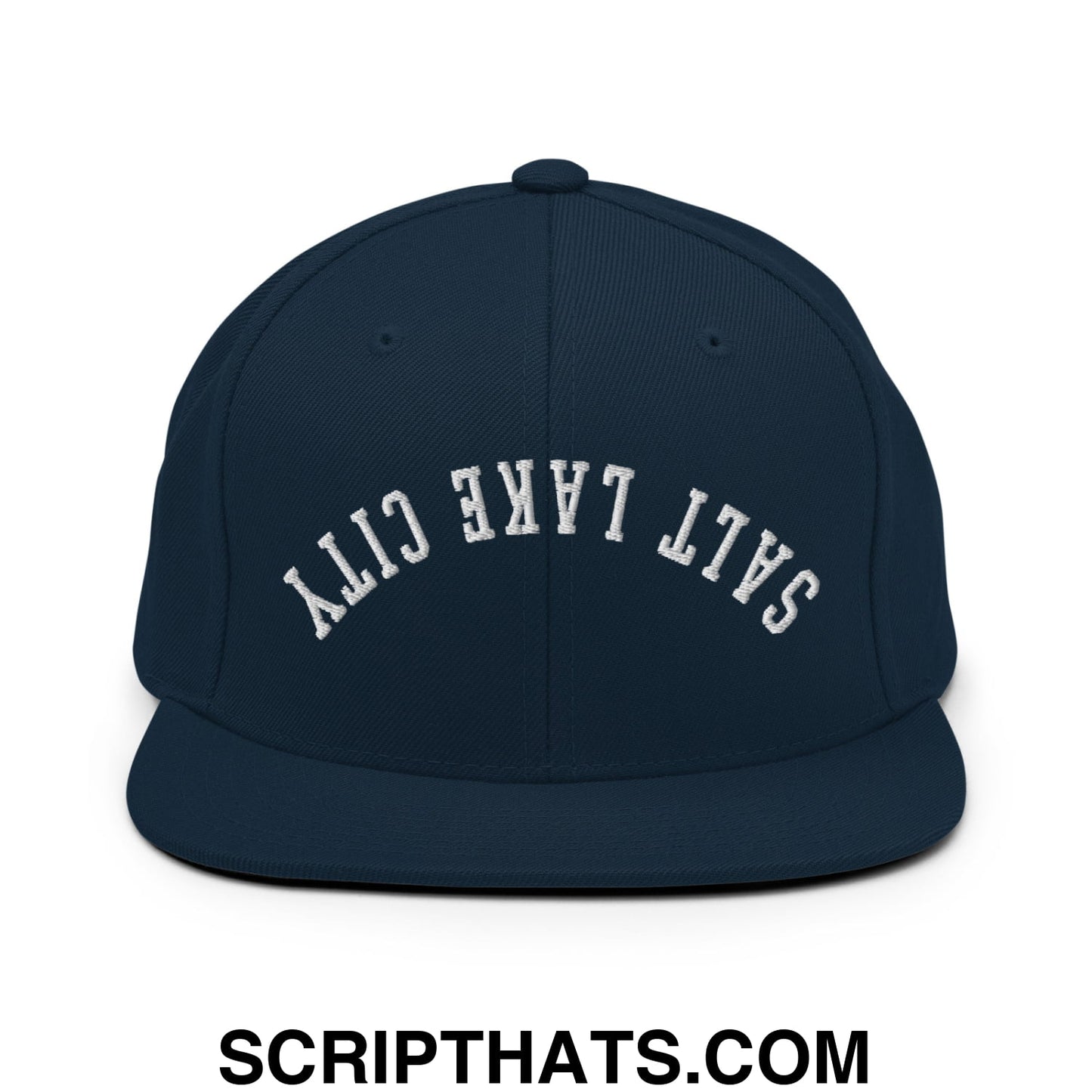 Upside Down Salt Lake City Embroidered Flat Bill Brim Snapback Hat Dark Navy
