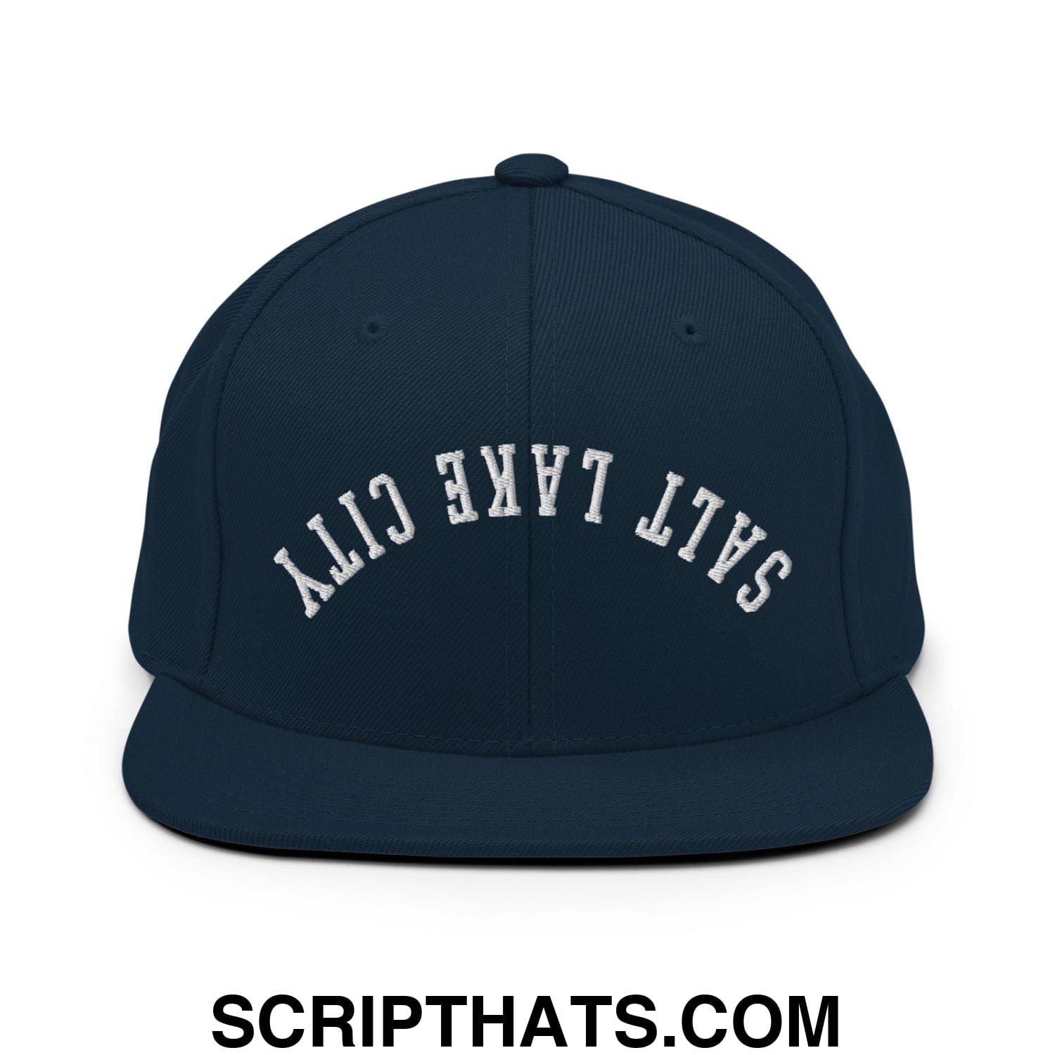 Upside Down Salt Lake City Embroidered Flat Bill Brim Snapback Hat Dark Navy