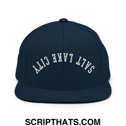 Upside Down Salt Lake City Embroidered Flat Bill Brim Snapback Hat Dark Navy