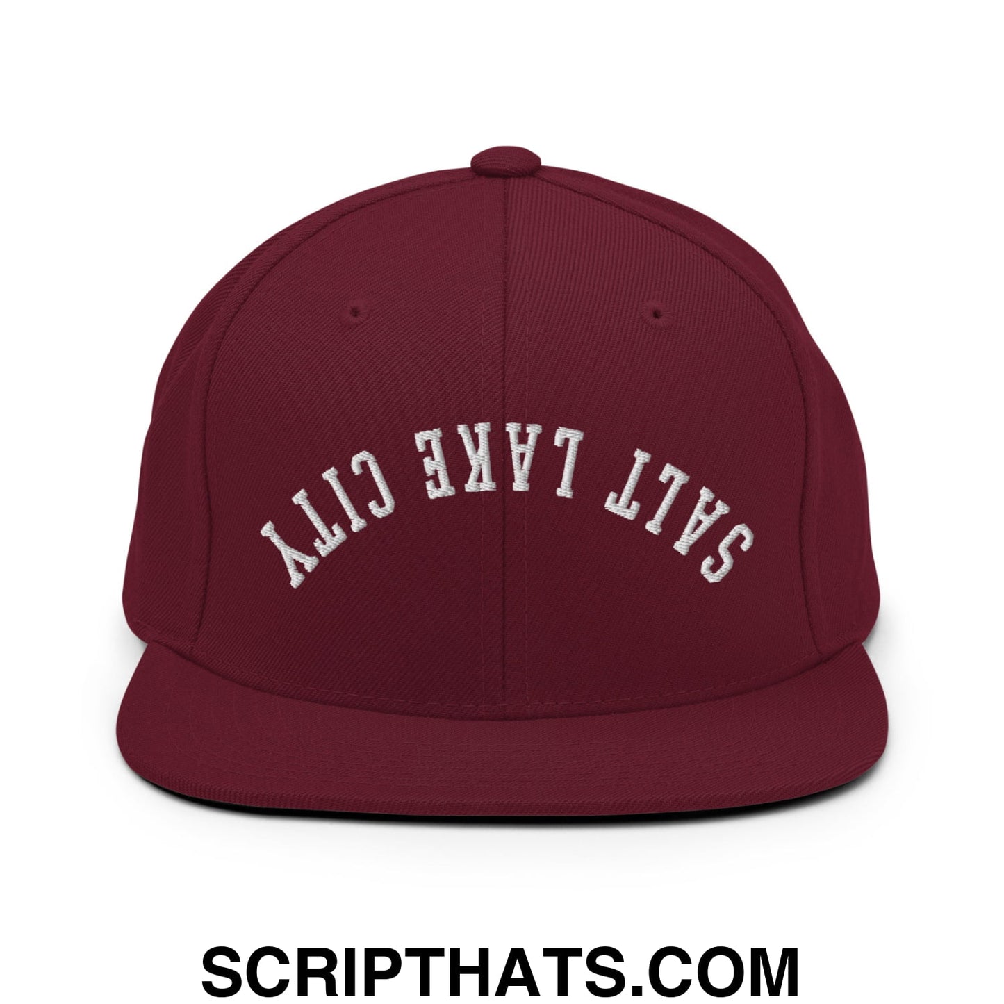 Upside Down Salt Lake City Embroidered Flat Bill Brim Snapback Hat Maroon
