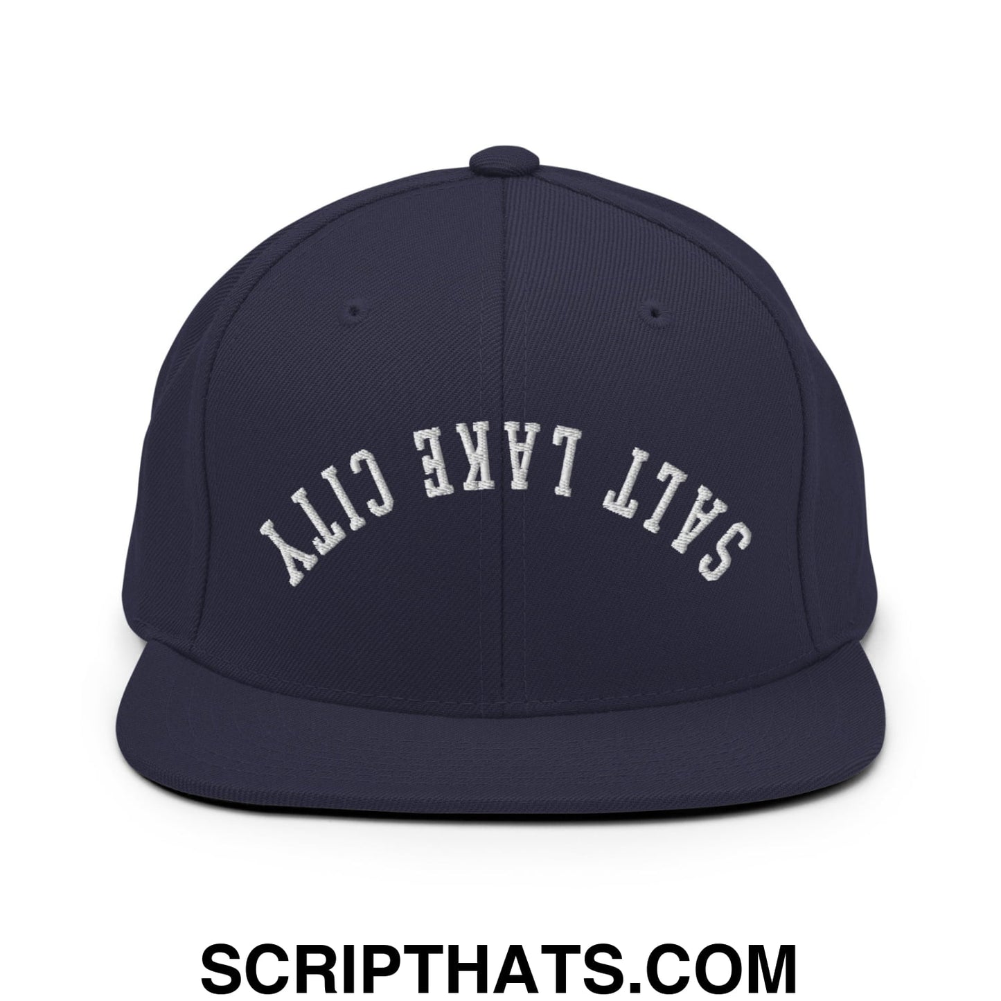Upside Down Salt Lake City Embroidered Flat Bill Brim Snapback Hat Navy