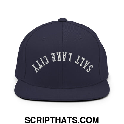 Upside Down Salt Lake City Embroidered Flat Bill Brim Snapback Hat Navy