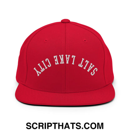 Upside Down Salt Lake City Embroidered Flat Bill Brim Snapback Hat Red