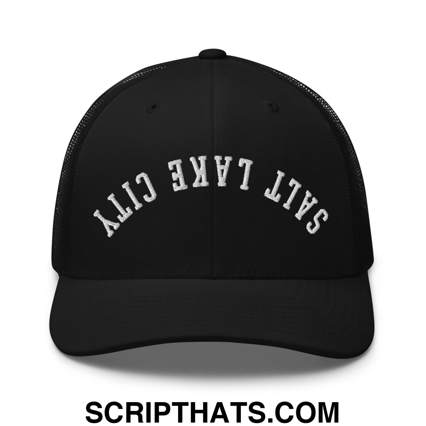Upside Down Salt Lake City Embroidered Mesh Trucker Hat Black
