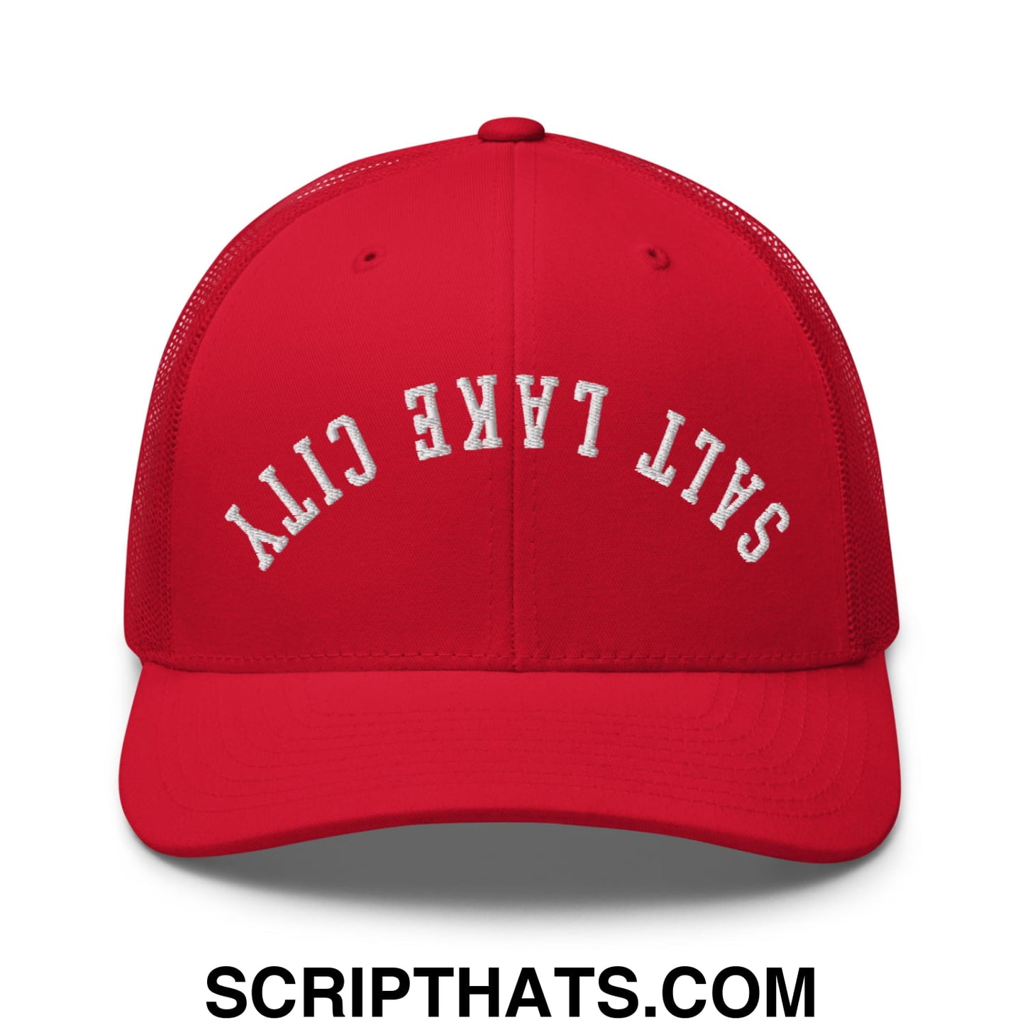 Upside Down Salt Lake City Embroidered Mesh Trucker Hat Red