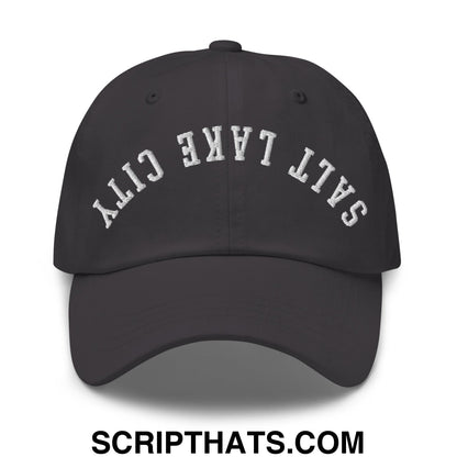Upside Down Salt Lake City Embroidered Unstructured Dad Hat Dark Grey