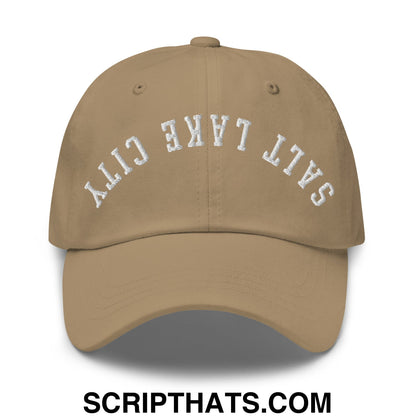 Upside Down Salt Lake City Embroidered Unstructured Dad Hat Khaki