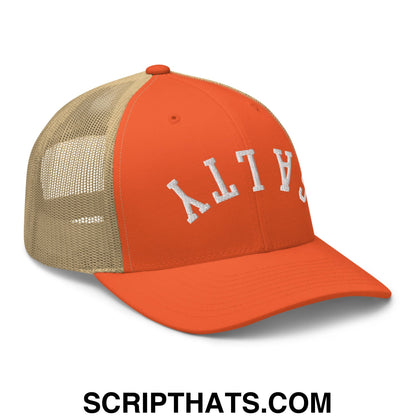 Upside Down Salty Embroidered Mesh Trucker Hat Rustic Orange Khaki