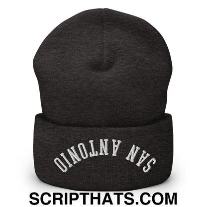 Upside Down San Antonio Embroidered Cuffed Knit Beanie Dark Grey