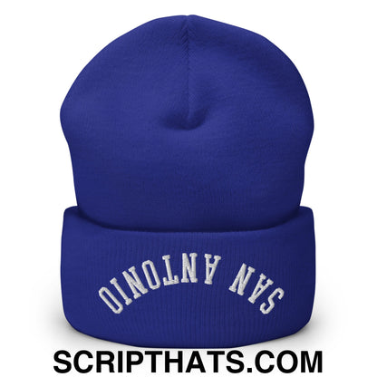 Upside Down San Antonio Embroidered Cuffed Knit Beanie Royal