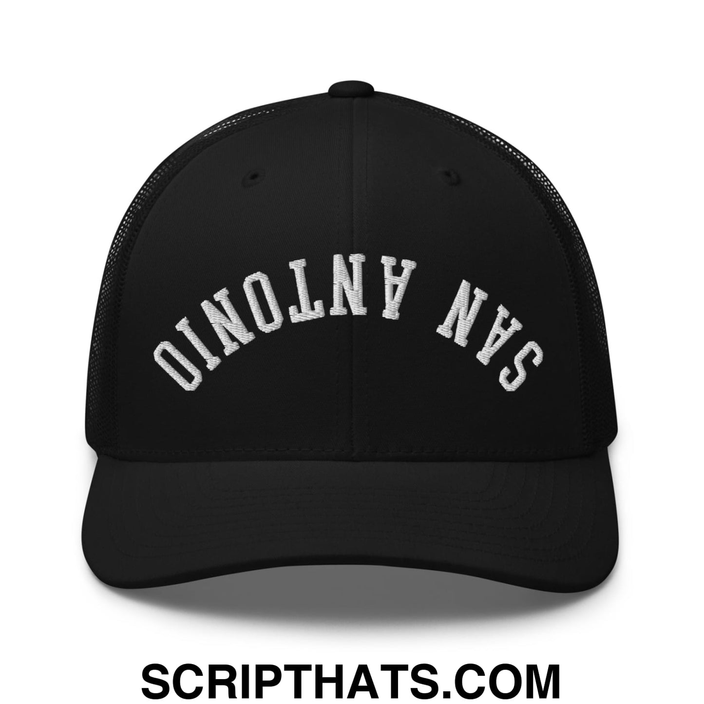 Upside Down San Antonio Embroidered Mesh Trucker Hat Black