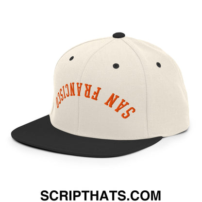 Upside Down San Francisco Baseball Embroidered Flat Bill Brim Snapback Hat Natural Black
