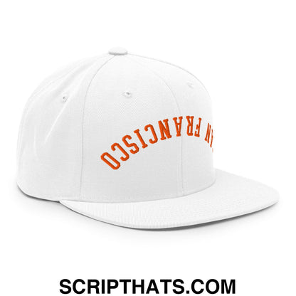 Upside Down San Francisco Baseball Embroidered Flat Bill Brim Snapback Hat White