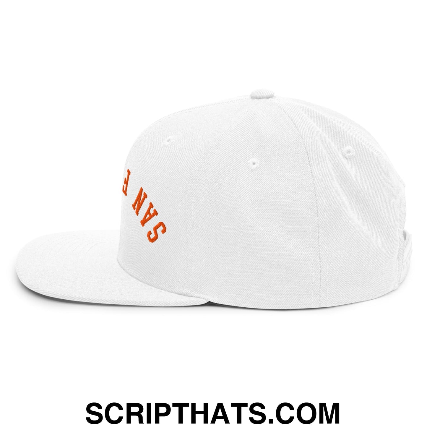 Upside Down San Francisco Baseball Embroidered Flat Bill Brim Snapback Hat White