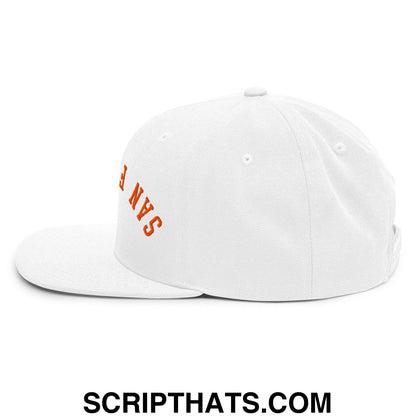 Upside Down San Francisco Baseball Embroidered Flat Bill Brim Snapback Hat White