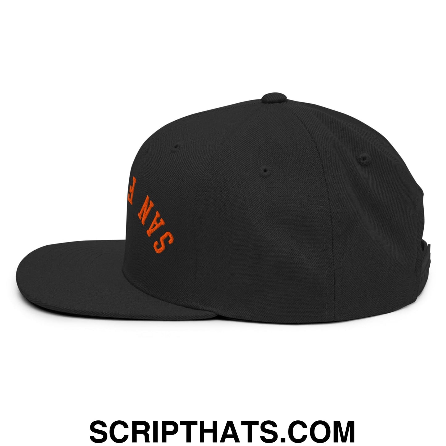 Upside Down San Francisco Baseball Embroidered Flat Bill Brim Snapback Hat Black