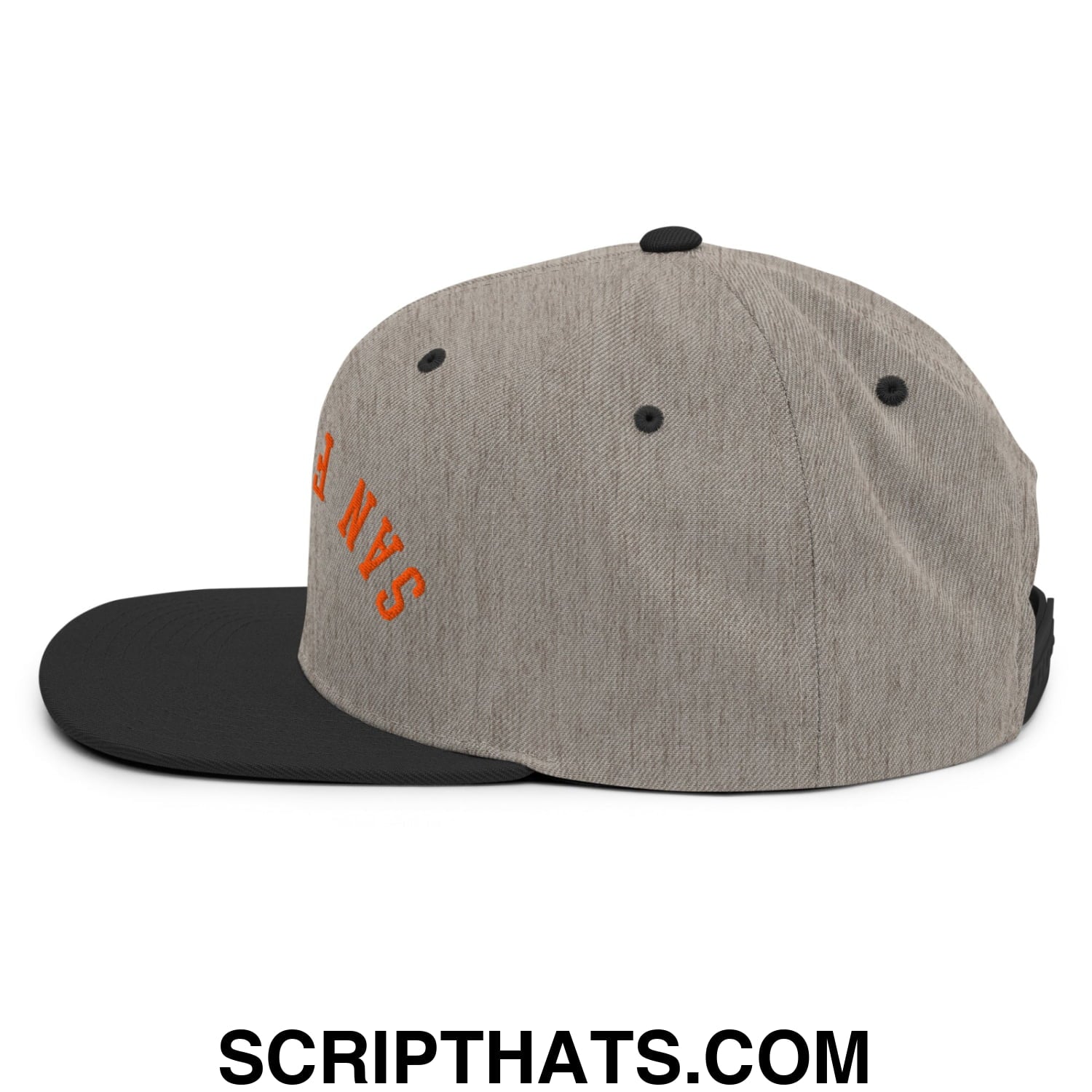 Upside Down San Francisco Baseball Embroidered Flat Bill Brim Snapback Hat Heather Black