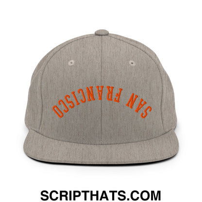 Upside Down San Francisco Baseball Embroidered Flat Bill Brim Snapback Hat Heather Grey