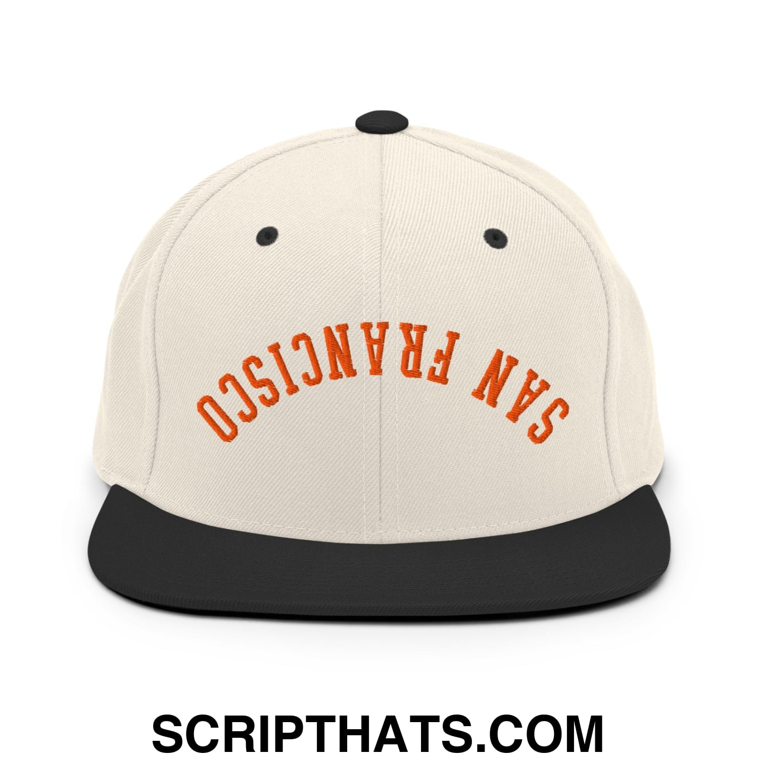 Upside Down San Francisco Baseball Embroidered Flat Bill Brim Snapback Hat Natural Black