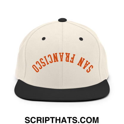 Upside Down San Francisco Baseball Embroidered Flat Bill Brim Snapback Hat Natural Black