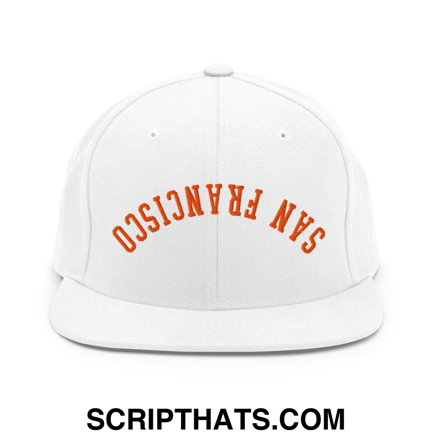 Upside Down San Francisco Baseball Embroidered Flat Bill Brim Snapback Hat White