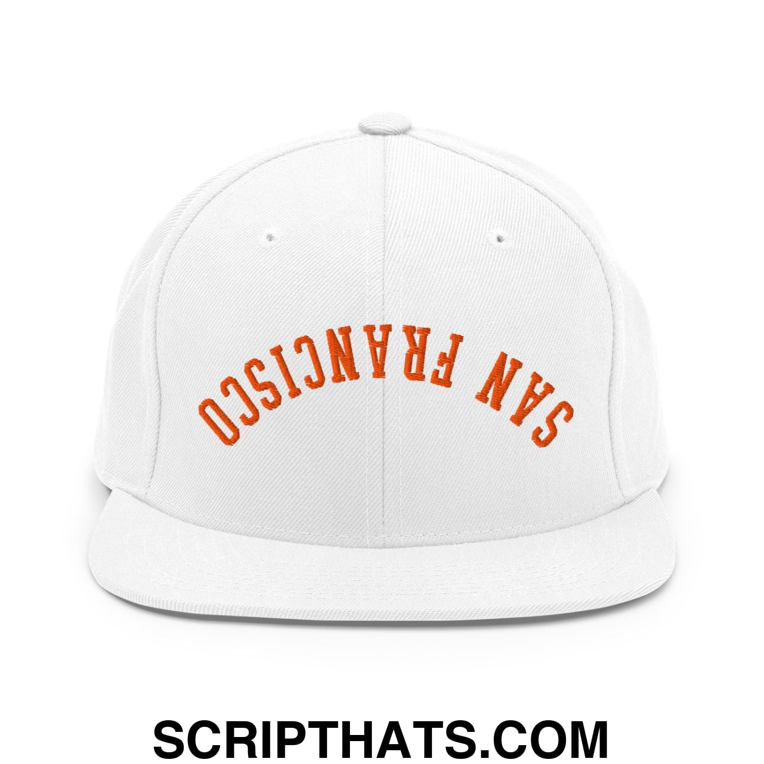 Upside Down San Francisco Baseball Embroidered Flat Bill Brim Snapback Hat White