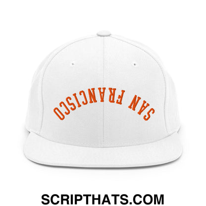 Upside Down San Francisco Baseball Embroidered Flat Bill Brim Snapback Hat White