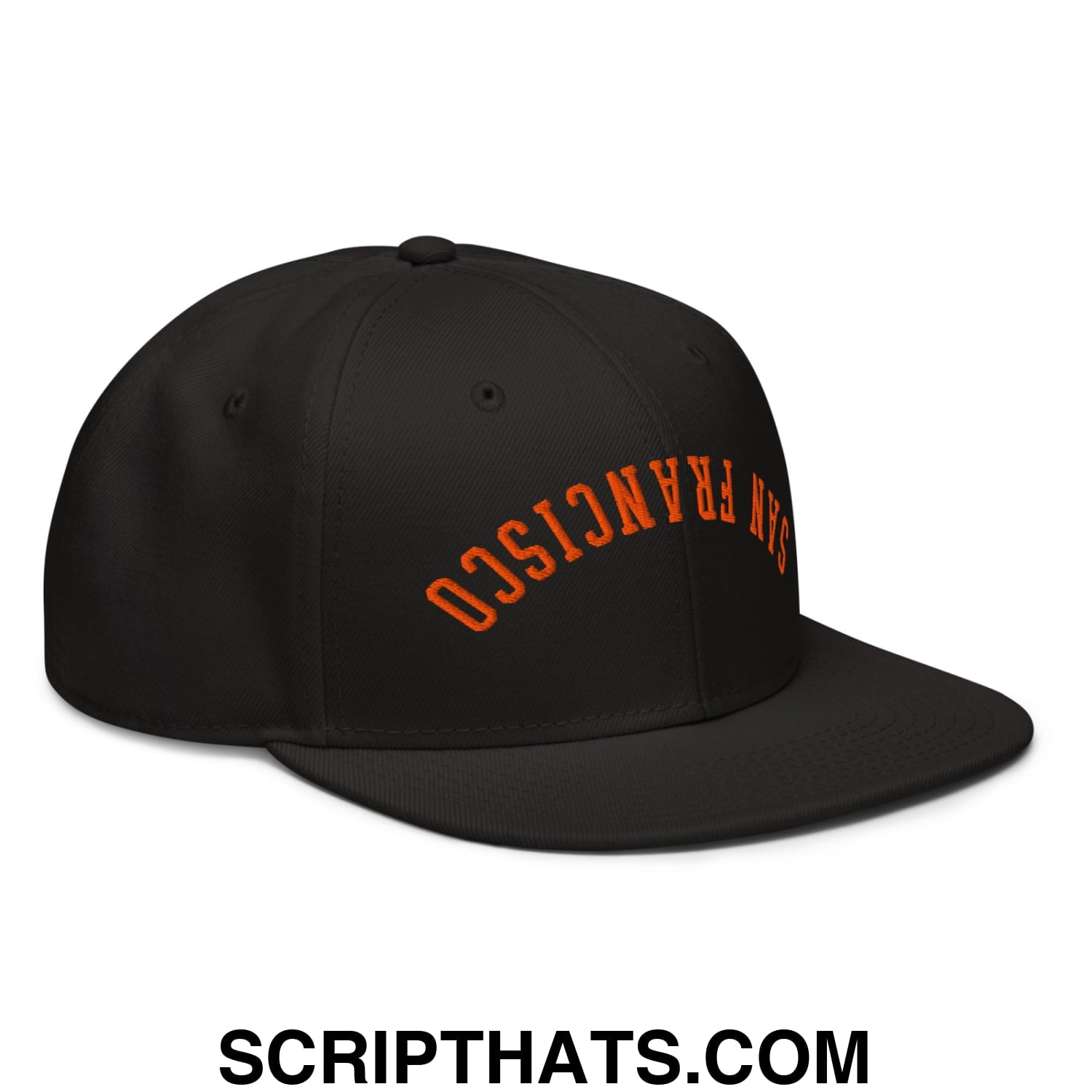 Upside Down San Francisco Baseball Embroidered Flat Brim Bill Snapback Hat Orange Black Black