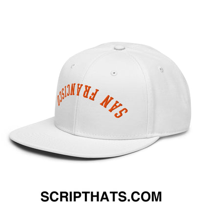 Upside Down San Francisco Baseball Embroidered Flat Brim Bill Snapback Hat White