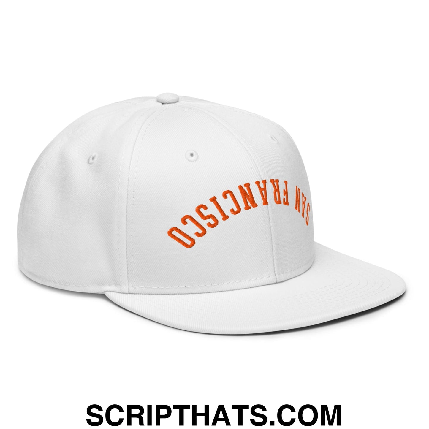 Upside Down San Francisco Baseball Embroidered Flat Brim Bill Snapback Hat White