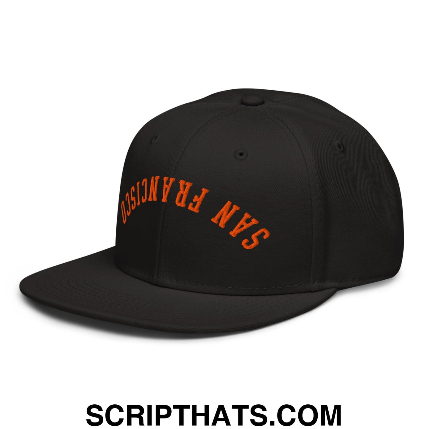 Upside Down San Francisco Baseball Embroidered Flat Brim Bill Snapback Hat Orange Black Black