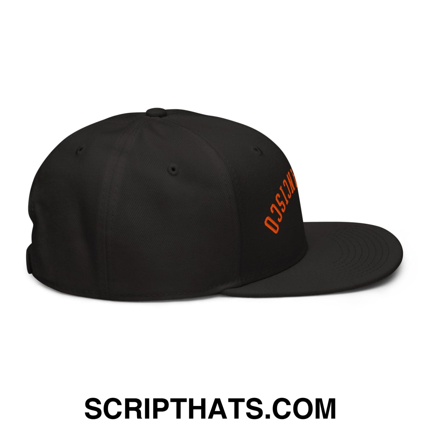 Upside Down San Francisco Baseball Embroidered Flat Brim Bill Snapback Hat Orange Black Black