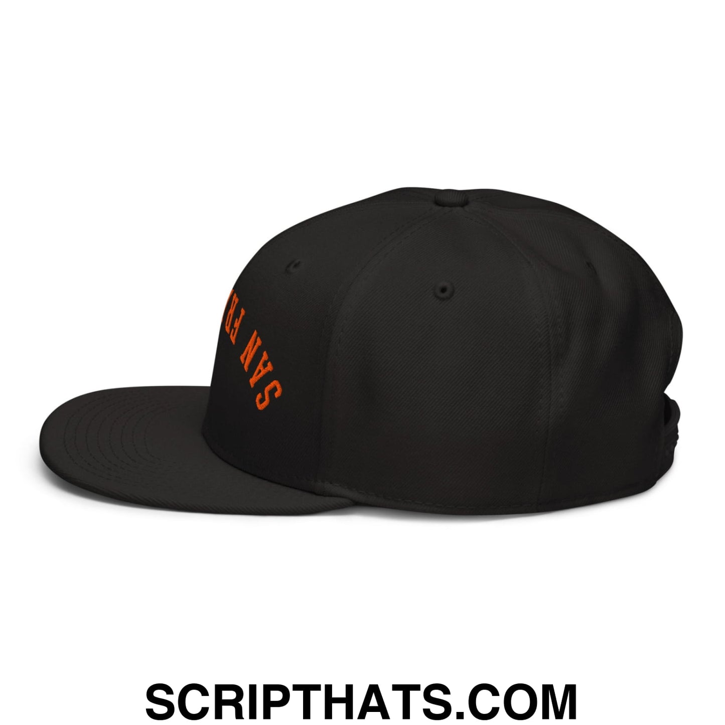Upside Down San Francisco Baseball Embroidered Flat Brim Bill Snapback Hat Orange Black Black
